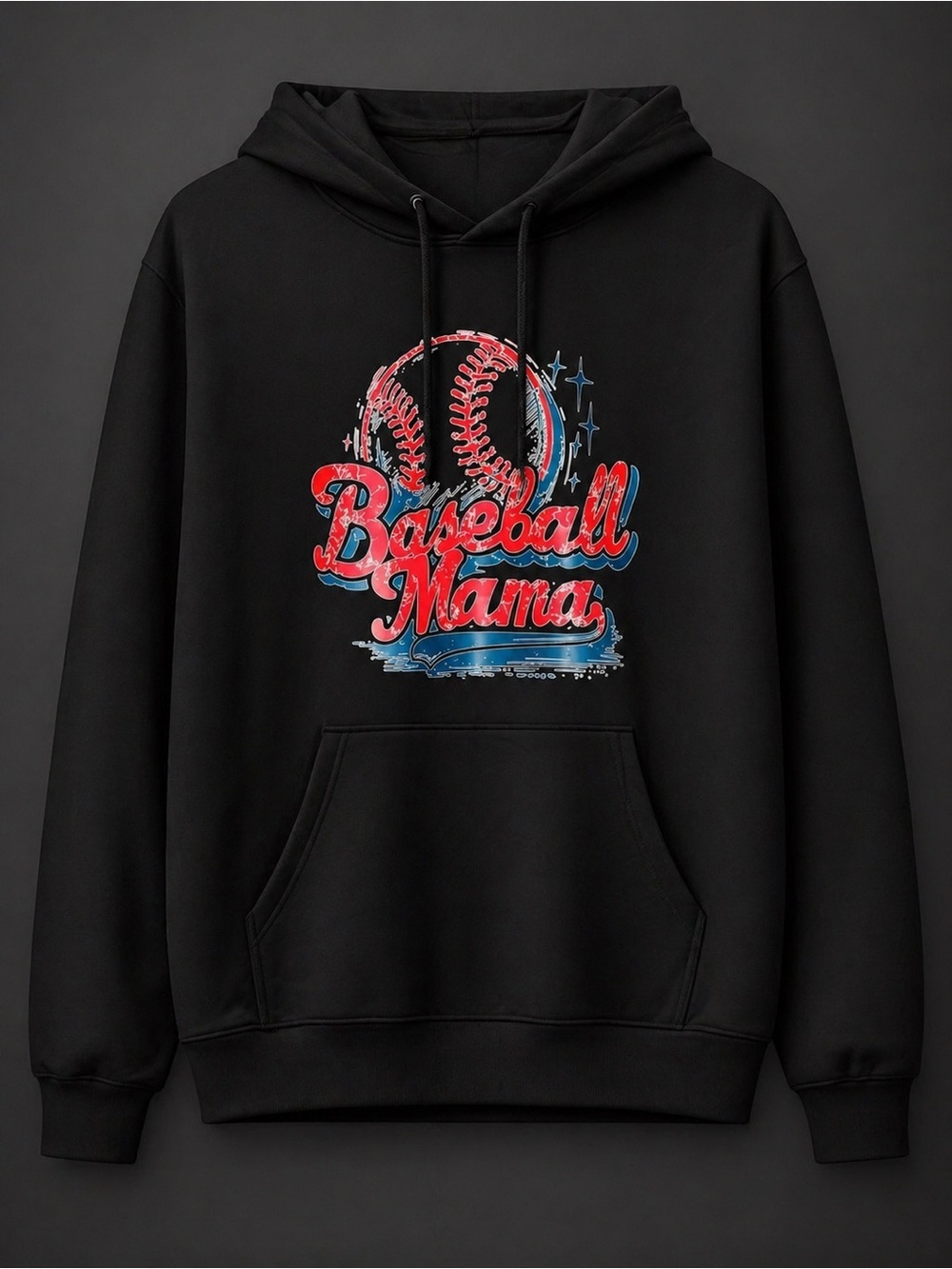 Baseball Mama Graphic Hoodie - Black with Red & Blue Design